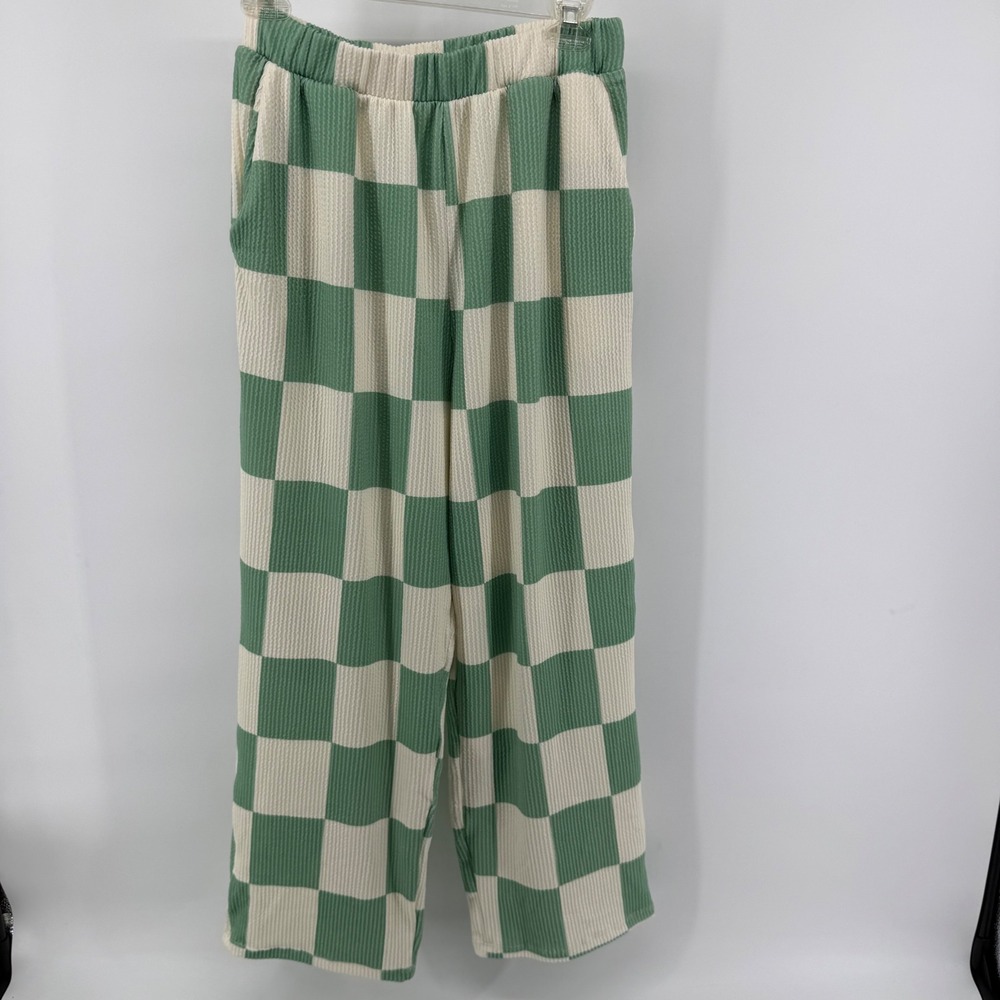 Women's Small Sage Green Checkerboard Waffle Knit 2 Piece Lounge Set NEW - Picture 9 of 9